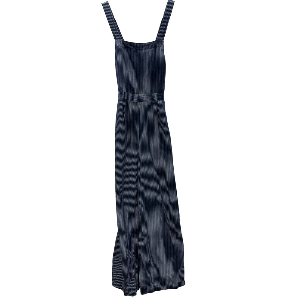 J. Crew Mercantile Navy Blue White Pinstripe Wide Leg Jumpsuit Size 0 Womens